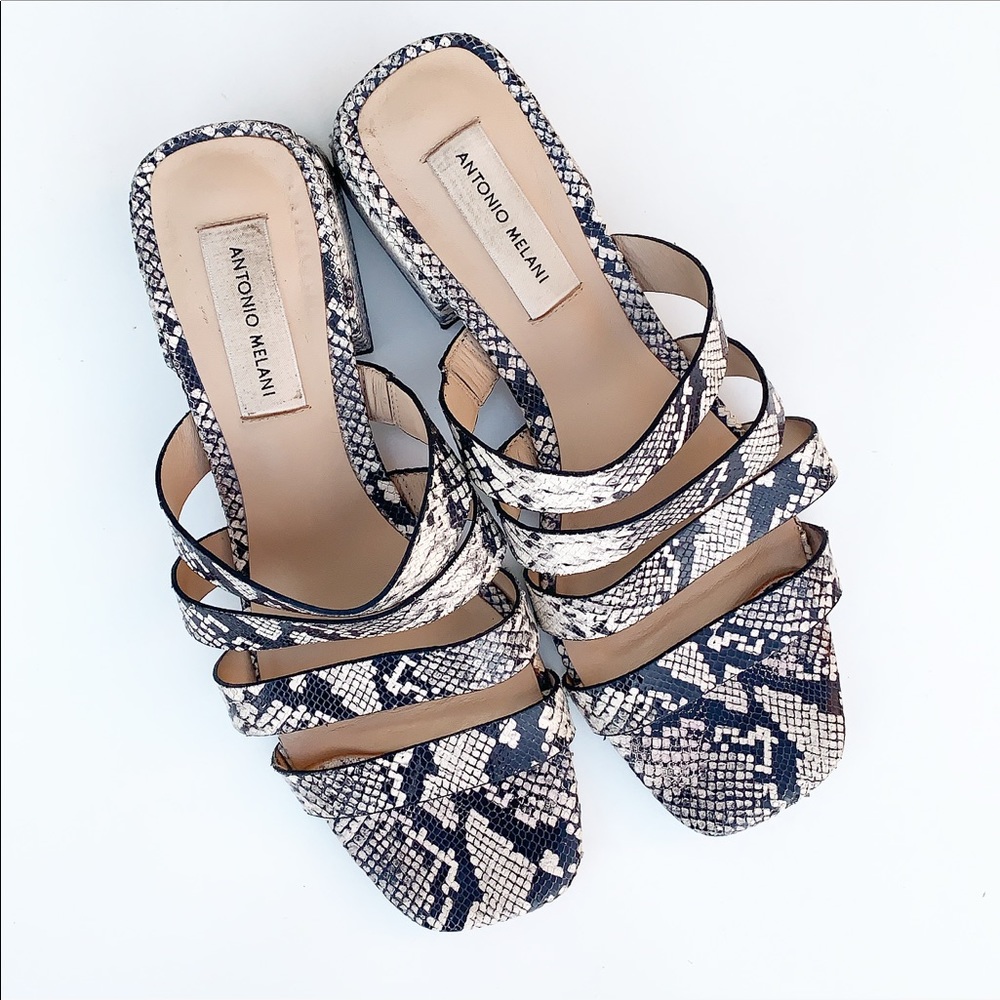 Antonio Melani Snake Python Strappy Mules Sandals - image 3